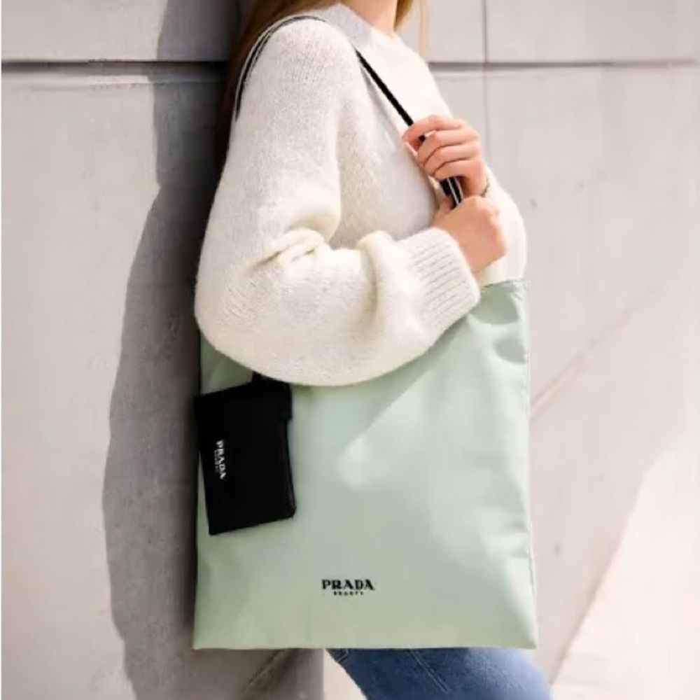 Prada Mint Green & Black Reversible Tote NWOT